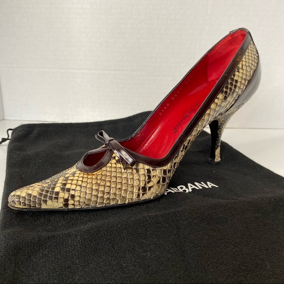 Dolce & Gabbana Beige & Brown Snakeskin Heels 6.5 - Picture 3 of 12